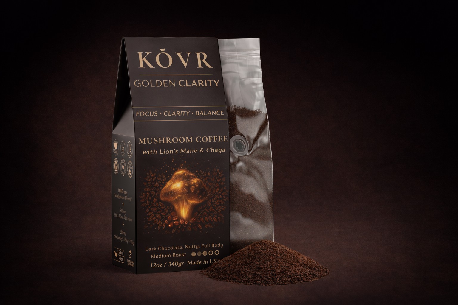 KŎVR Golden Clarity — ground mushroom coffee
