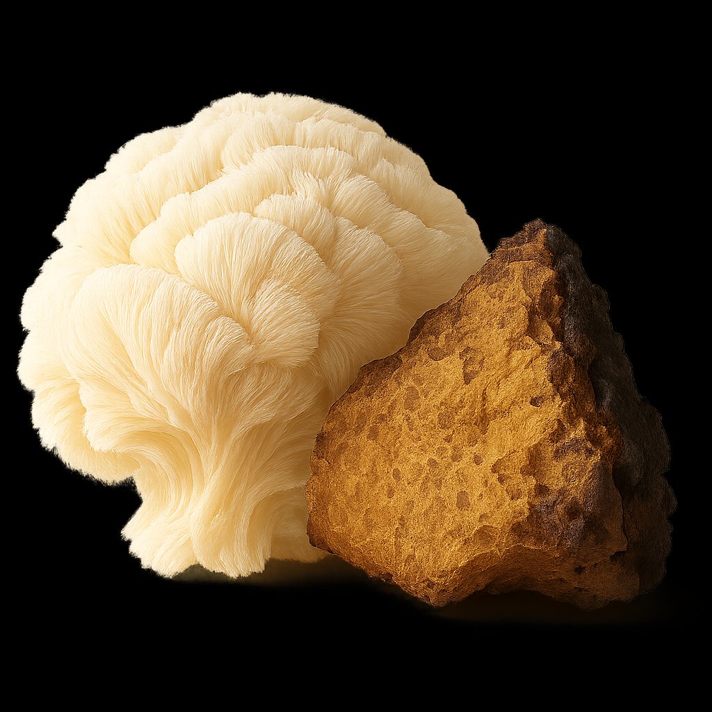 Lion's Mane and Chaga mushrooms